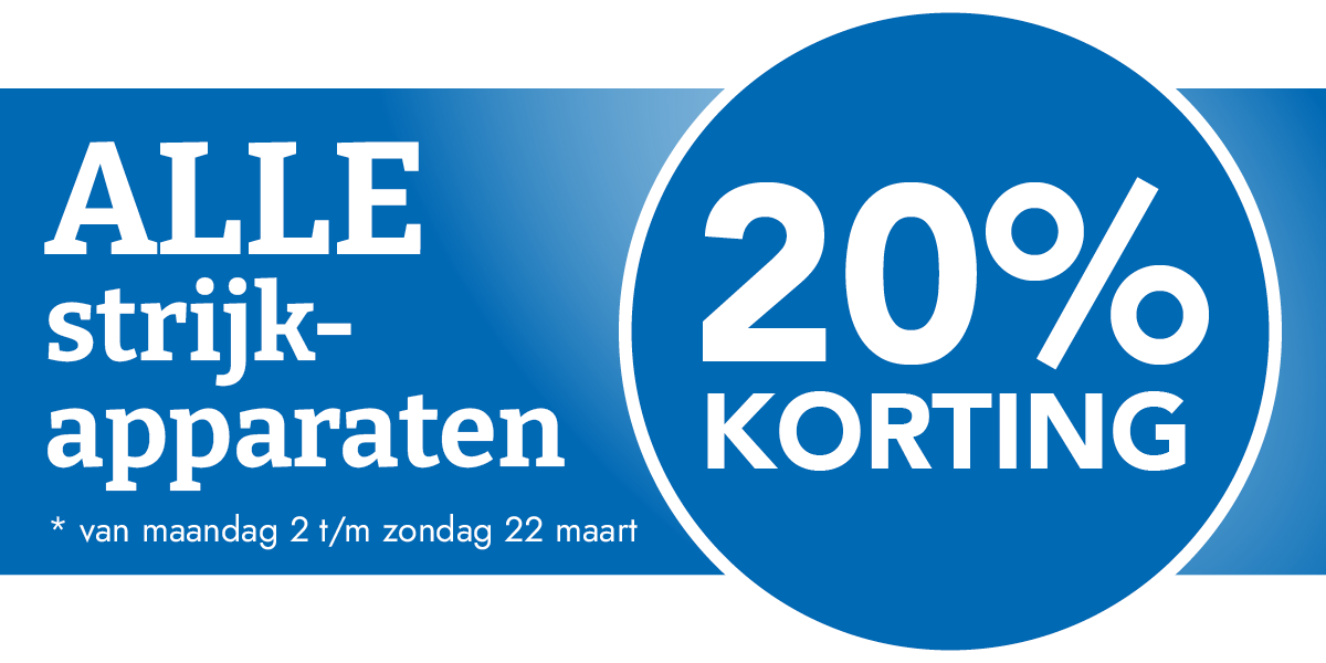 Alle strijkapparaten 20% korting